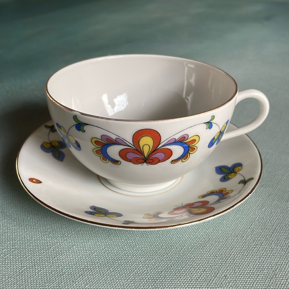 Vintage Porsgrund Norway Farmer’s Rose Tea Cup and Saucer